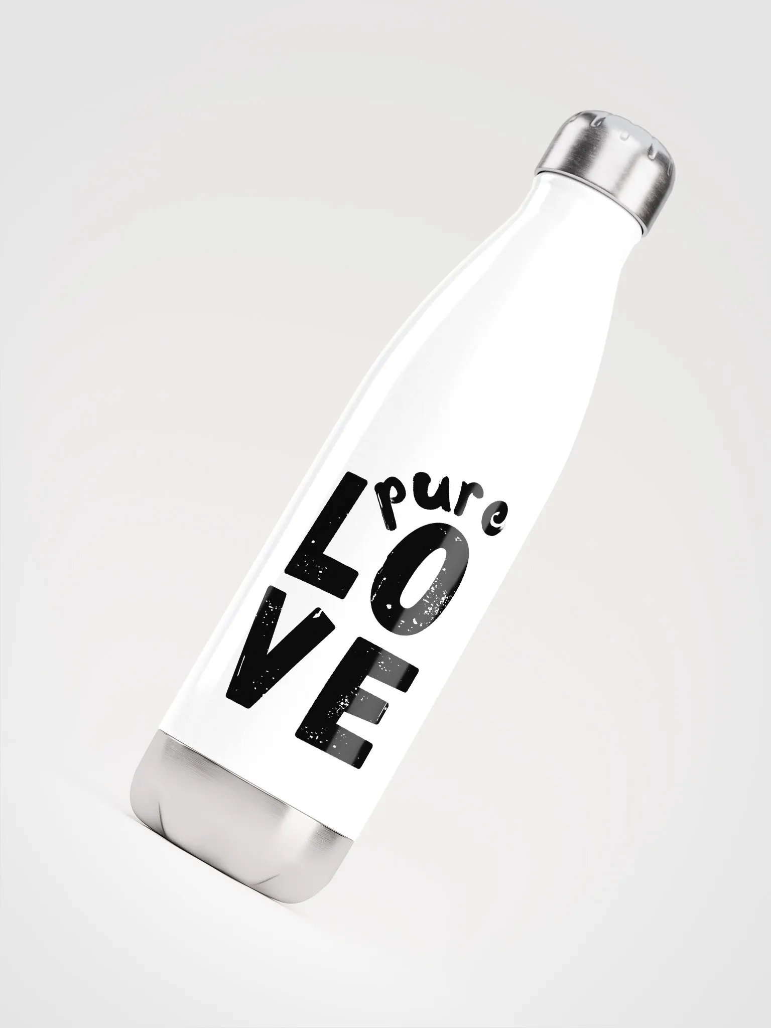 Pure Love black on white Stainless Steel Water Bottle product image (4)