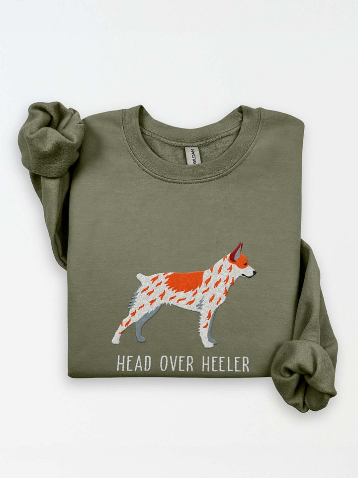 Head Over Heeler Sweatshirt (Embroidered) of an Australian Cattle Dog(Red Heeler, Docked Tail) product image (1)