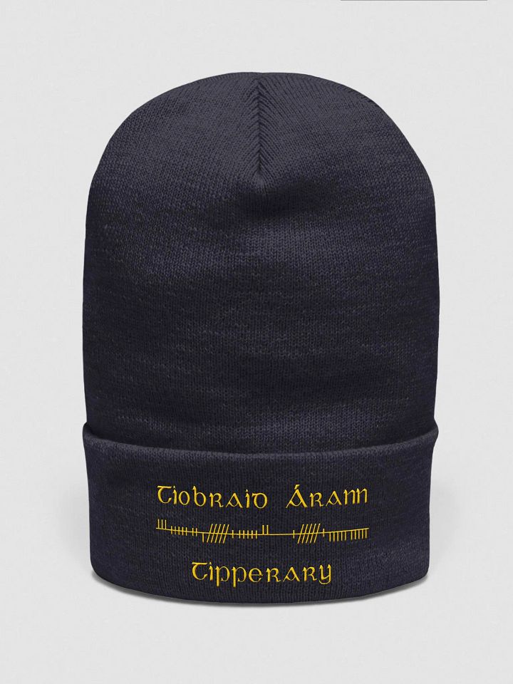 Tipperary/Tiobraid Árann Orthodox style Ogham, Navy with gold, embroidered Cuffed Beanie product image (1)