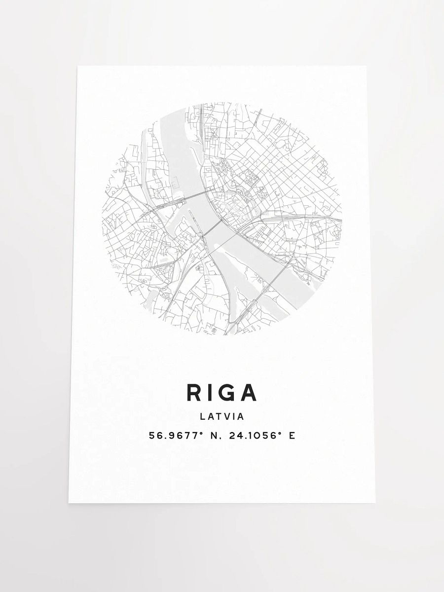 Riga Street Map Poster – White Minimalist Circular City Art product image (1)