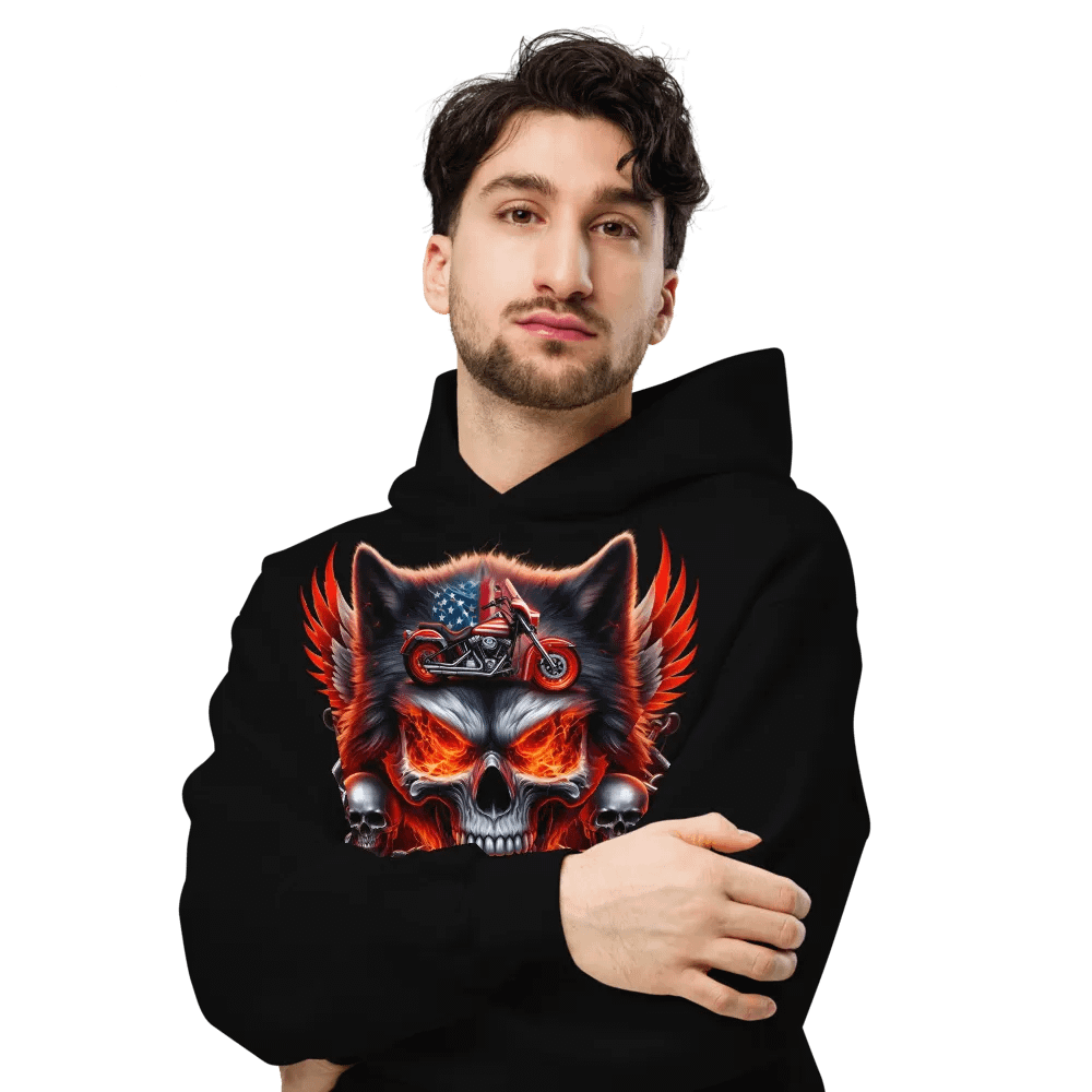 Fiery Wolf Motorcycle Oversized Hoodie #36 product image (6)