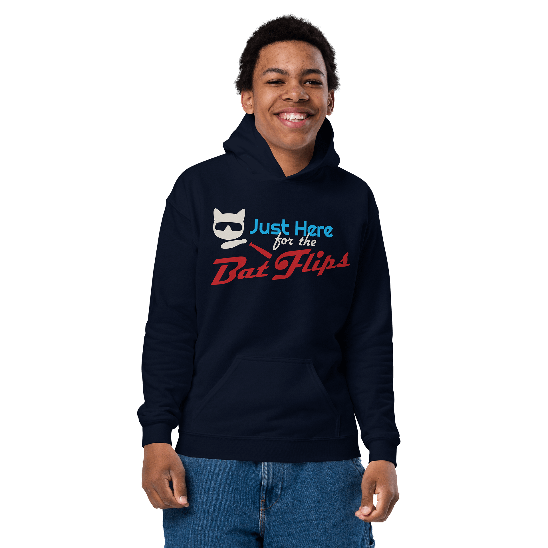 Baseball Cat (Just Here for The Bat Flips) - Unisex Youth Hoodie product image (2)