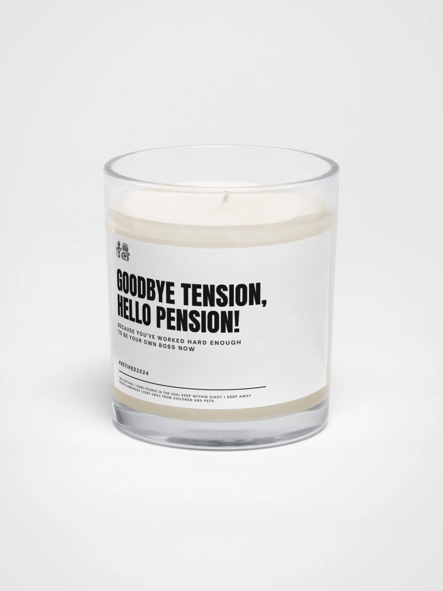 Funny retirement gift for a coworker soy wax vegan candle - Goodbye tension, hello pension product image (3)