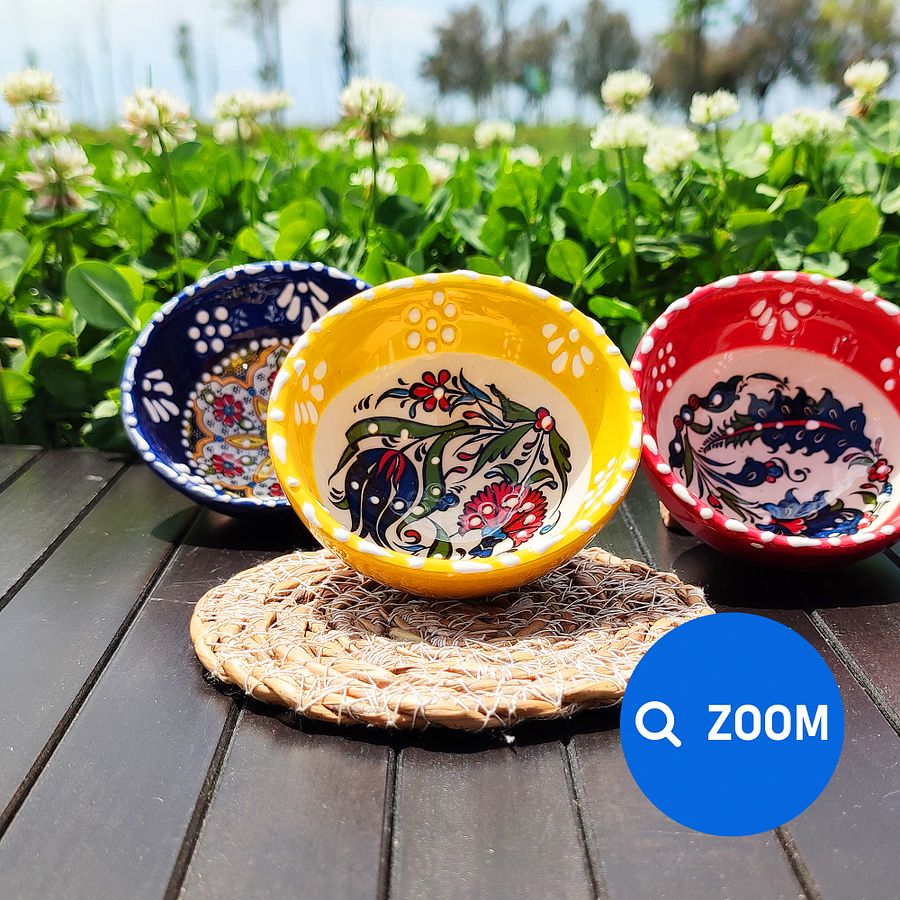 Ceramic set of 3 snack bowls (red), small — handmade pottery product image (8)