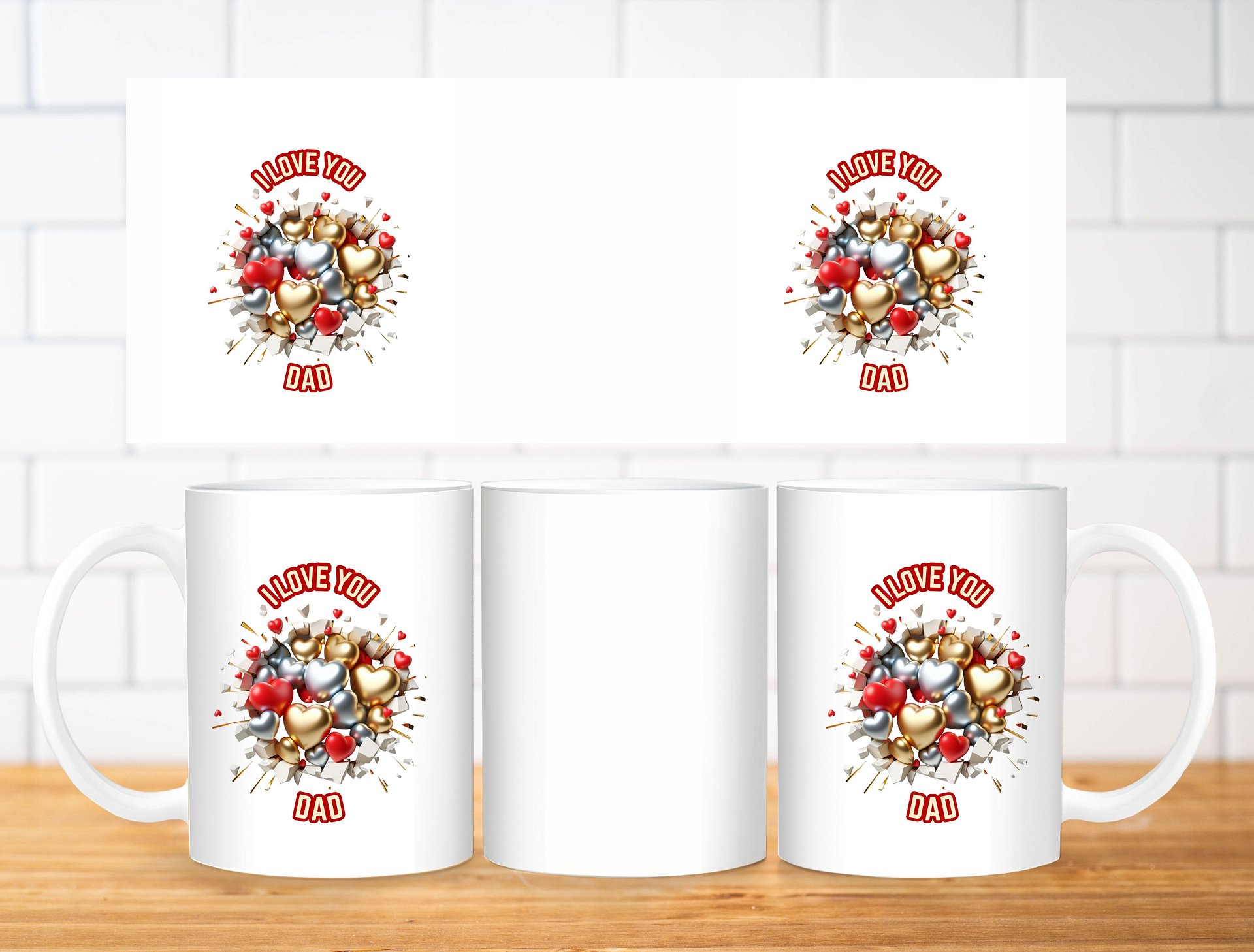 I Love Dad Mug Sublimation Design, 11oz & 20oz Mug Template, Mug Wrap Template PNG, Digital Download product image (2)
