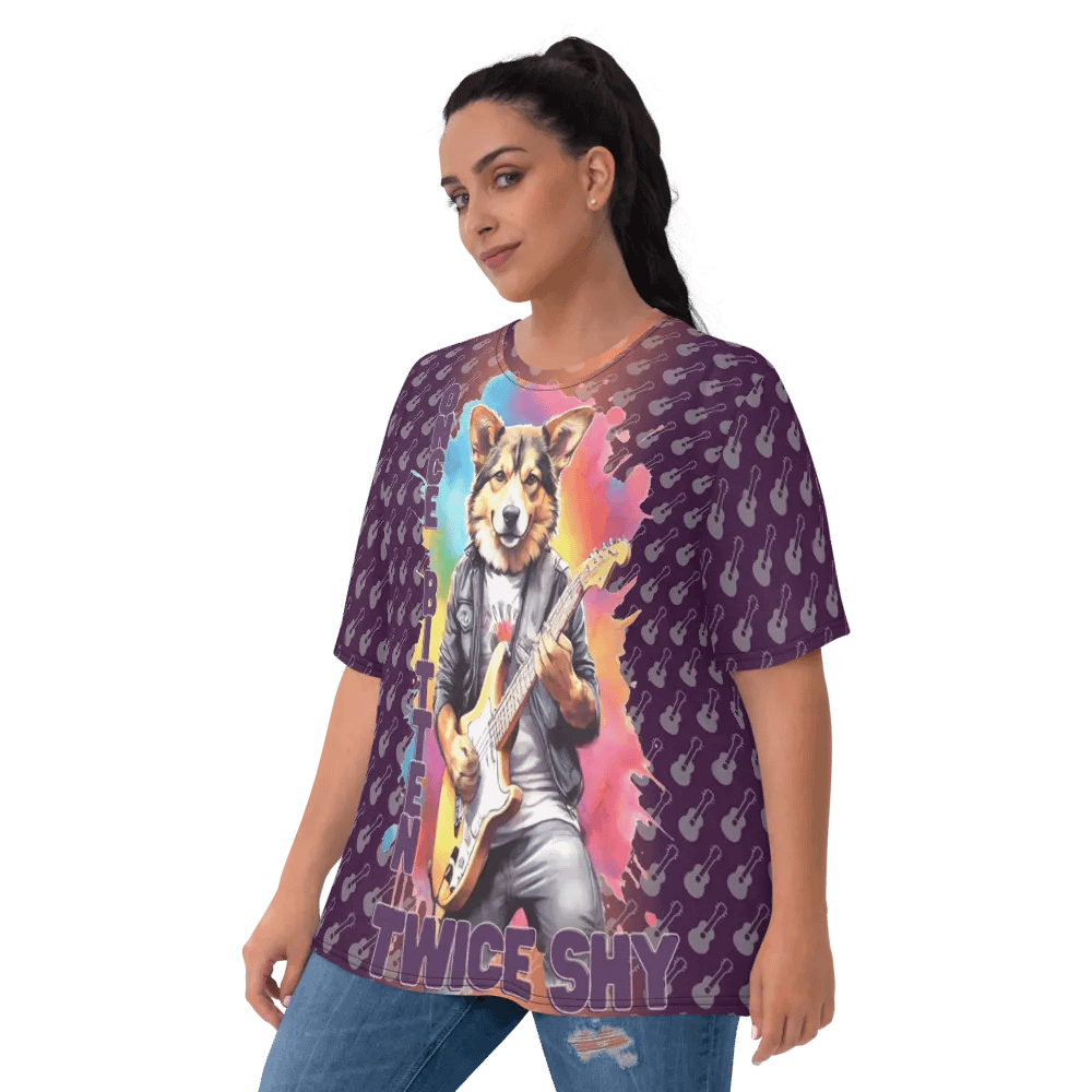 Once Bitten Twice Shy Dog Play Guitar All Over Print T-shirt product image (3)