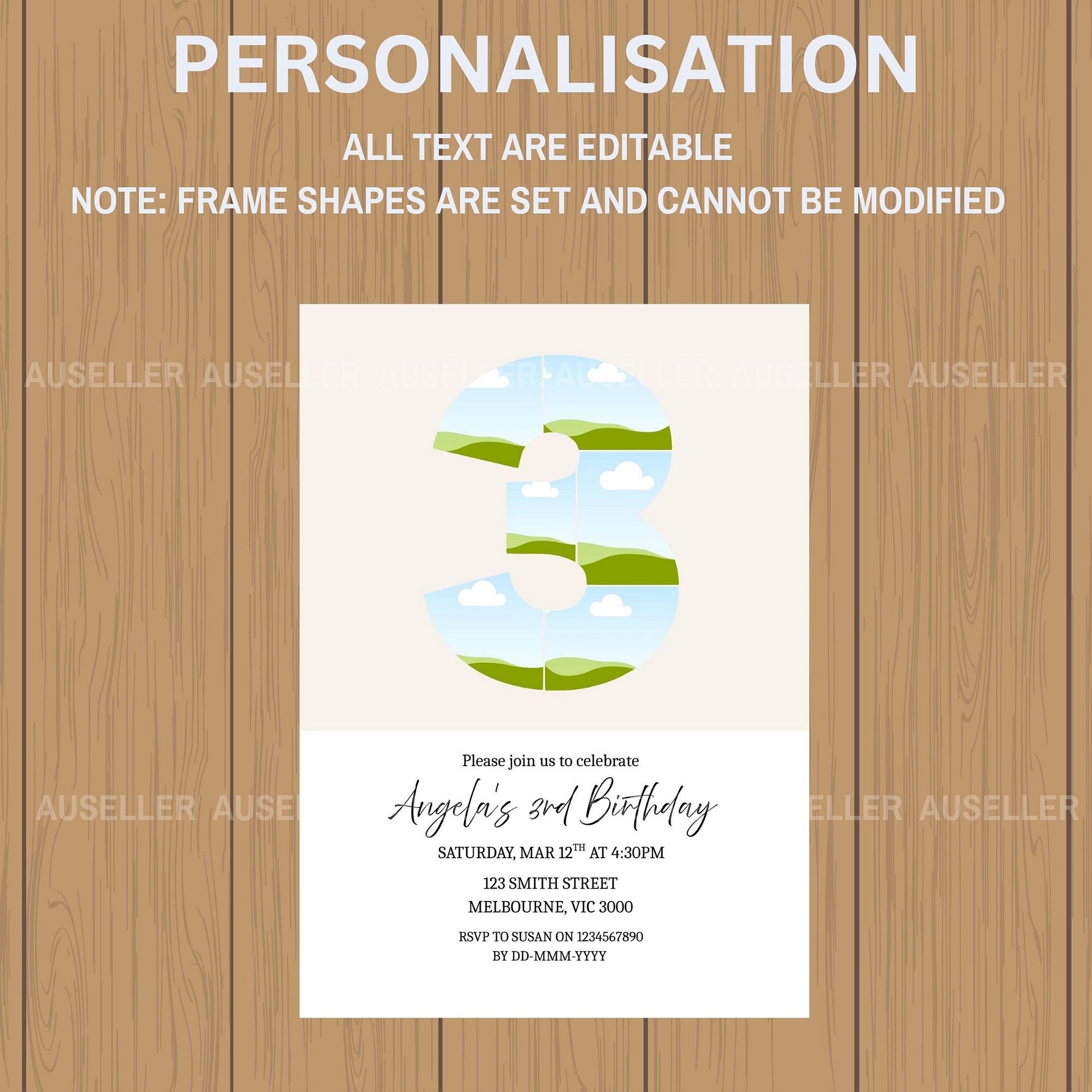 3rd Birthday Photo Collage Editable Invitation Template product image (5)