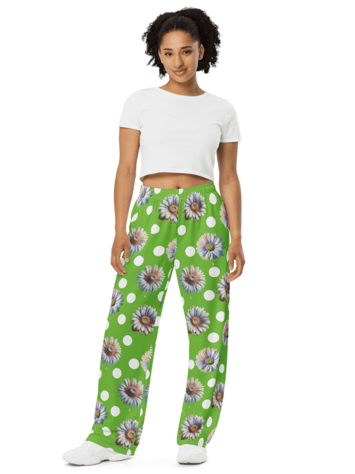 Lime Green Daisy & Dots Wide Leg Pants product image (1)