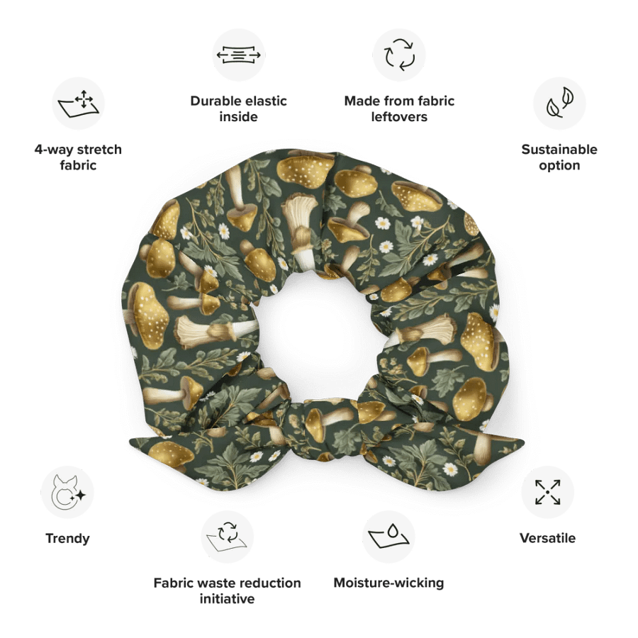 Hair Scrunchie - Golden Mushrooms on Dark Green product image (12)