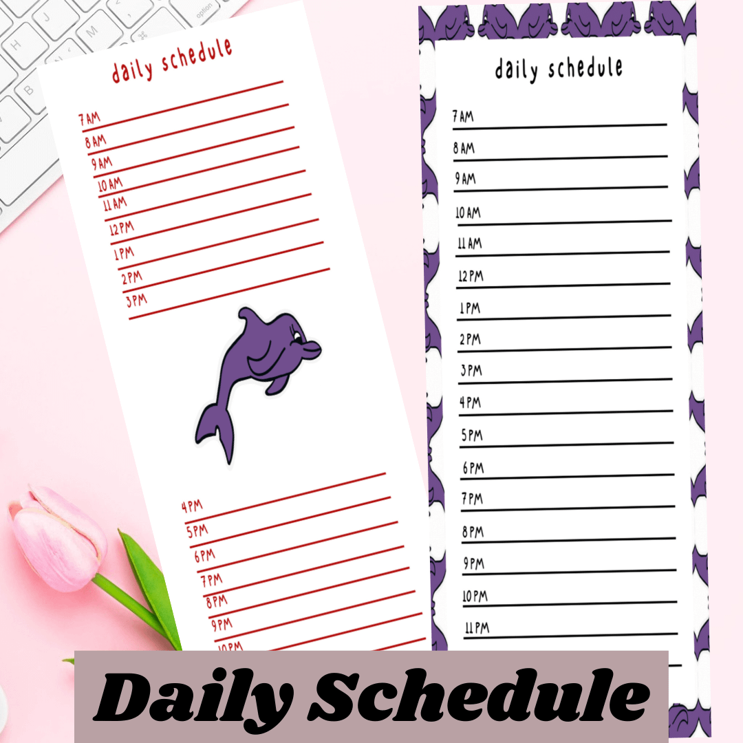 Cute Cartoon Dolphin Themed Printable Stationery Set| Notepad| Daily Schedule| Grocery List| To Do List| Stickersheet| Kawaii Bookmarks product image (3)