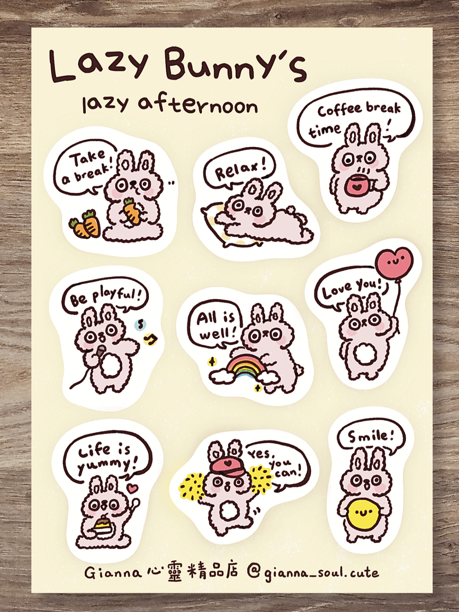 Lazy Bunny’s Lazy Afternoon | Positivity Sticker Sheet product image (1)
