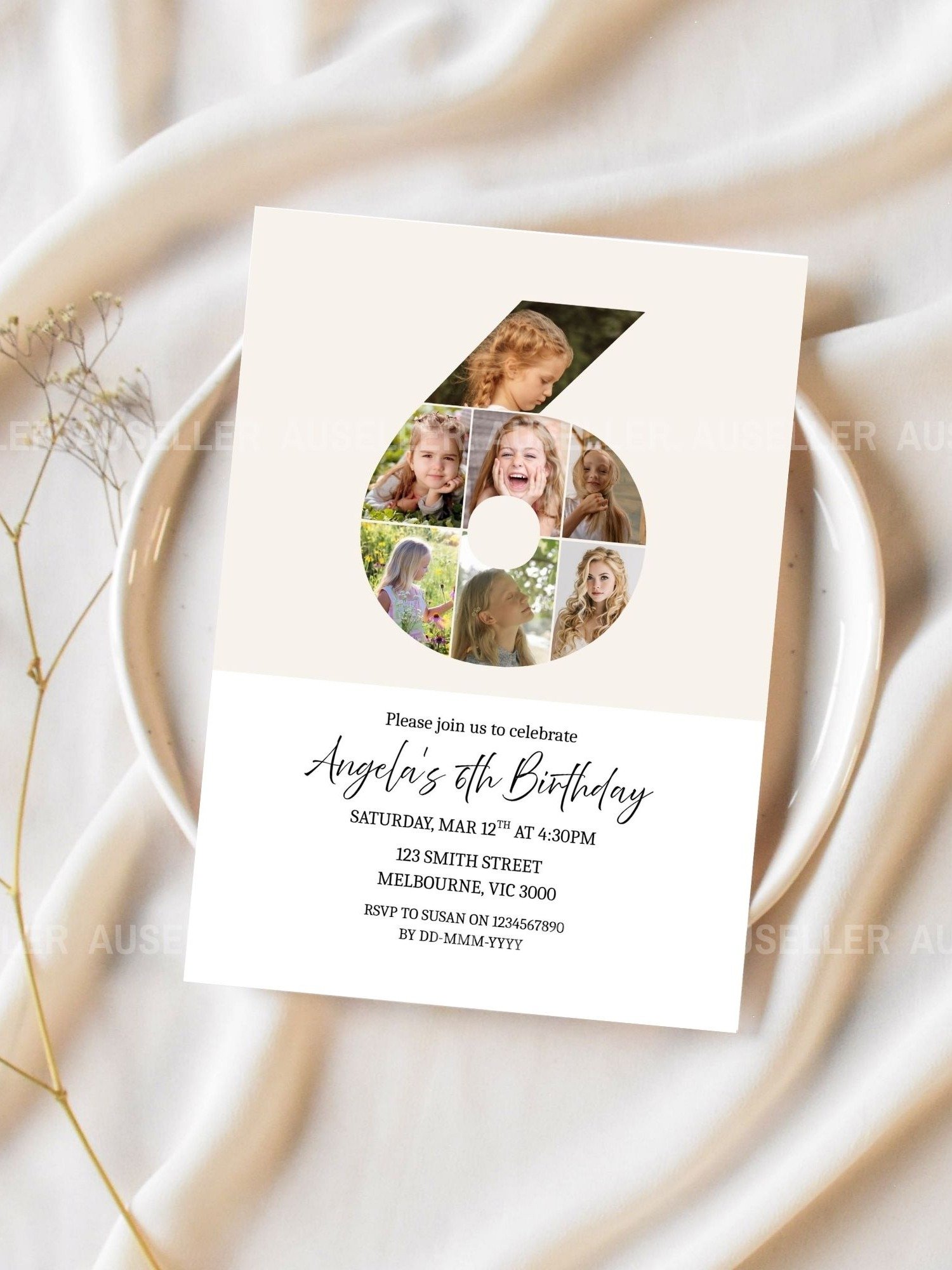 6th Birthday Photo Collage Editable Invitation Template product image (2)