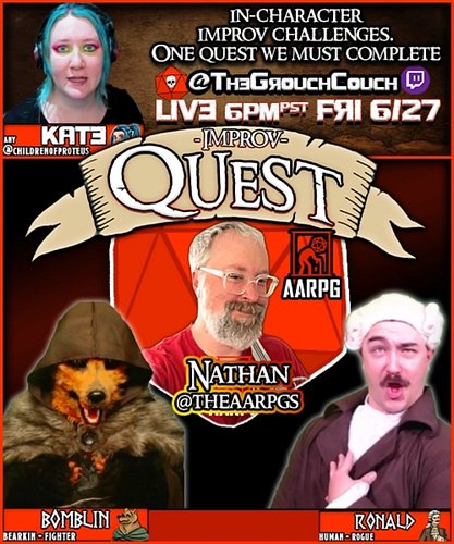 This week on Improv Quest...
📜 Dramatic wigs.
🐻 Feral bearfolk.
And One incredibly wholesome guest from @theaarpgs: a crew of...