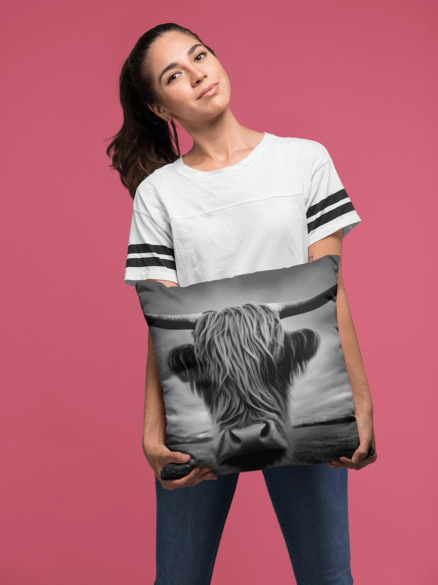 Black & White Highland Cow Photo Pillow product image (1)