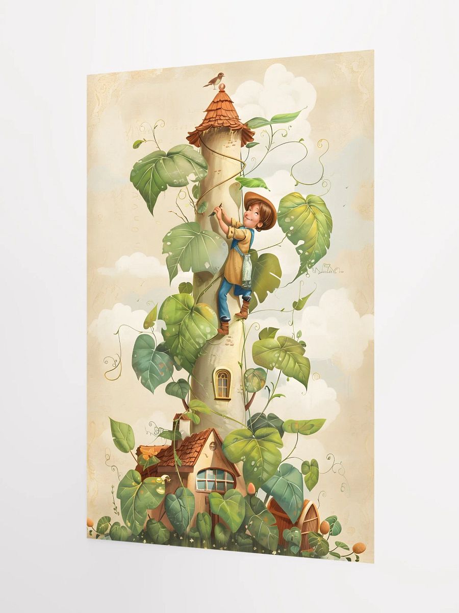 Boy climbing a tall beanstalk toward a cozy small house product image (3)