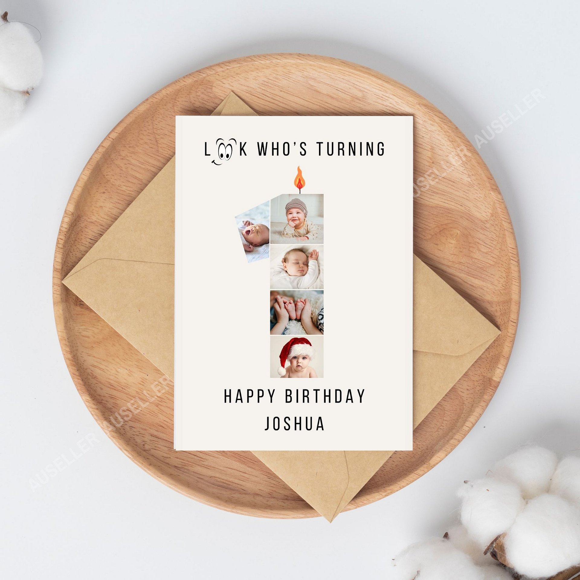 1st Birthday Number Photo Card Canva Template product image (3)
