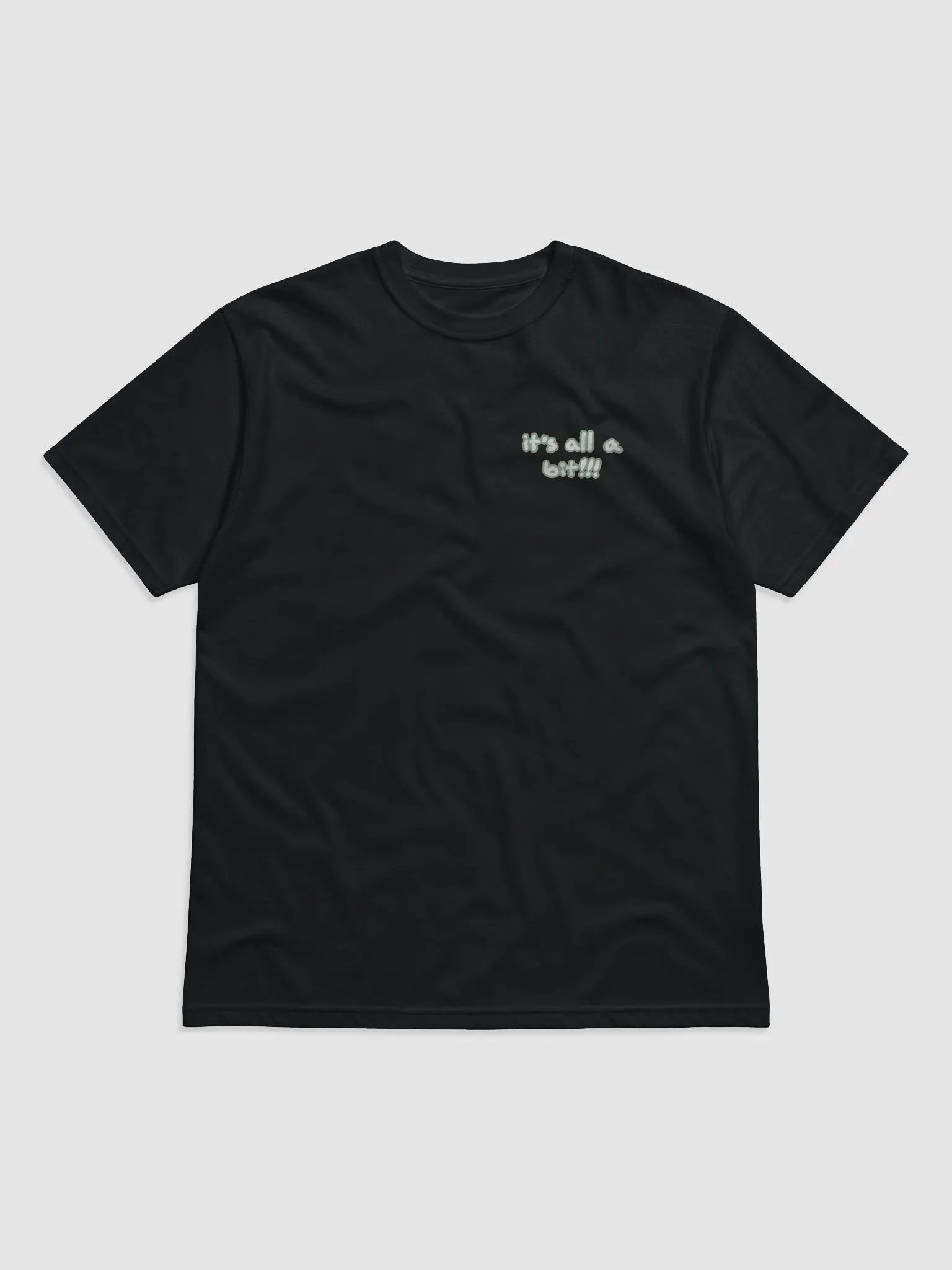 “It’s all a bit!!!” (sm. lined design, #CCE1C4) unisex eco tee product image (2)