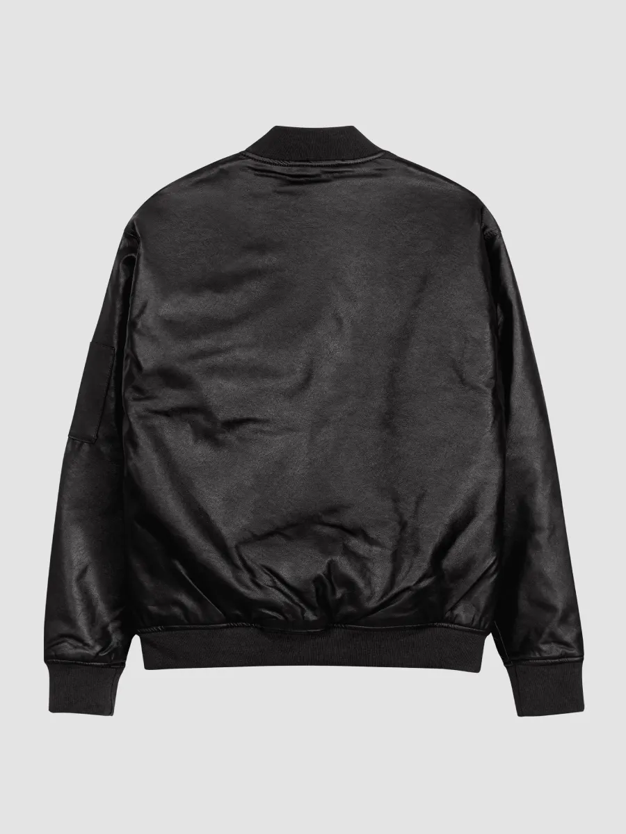Black bomber jacket with gold zipper top