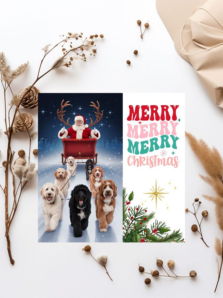 15cmx15cm Cavoodle Sleigh & Santa Xmas Card product image (2)