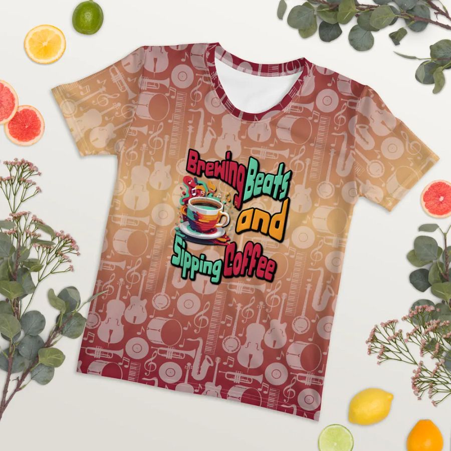 Brewing Beats and Sipping Coffee All Over Print T-shirt product image (7)