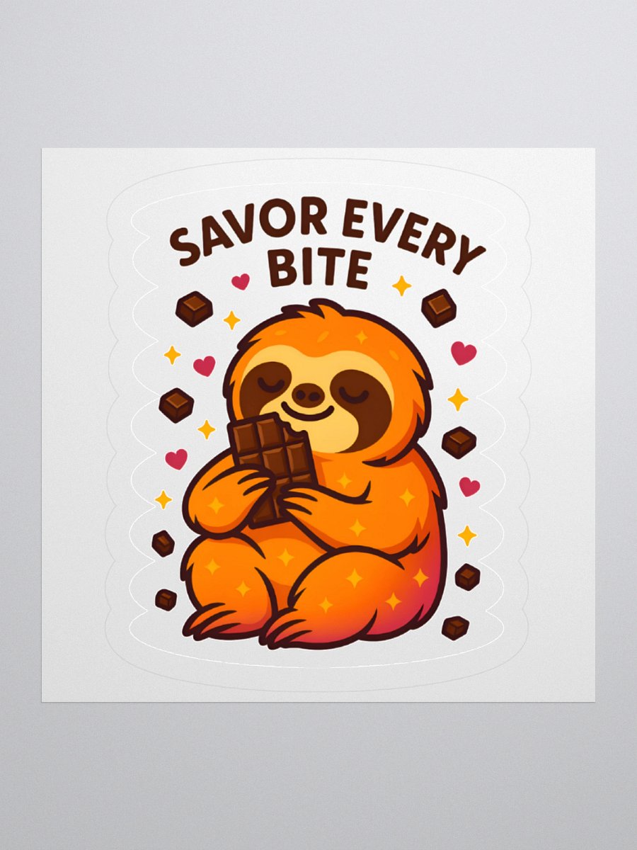 Savor Every Bite – Cute Sloth Chocolate 3" Sticker | Sloths Having Snacks Collection product image (1)