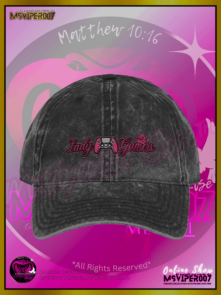Vintage Cap [ Embroidered Design(s) ] - MsViper007's " Lady Gamers [flamingo]" Vintage Cotton Twill Cap by Anna H. product image (1)
