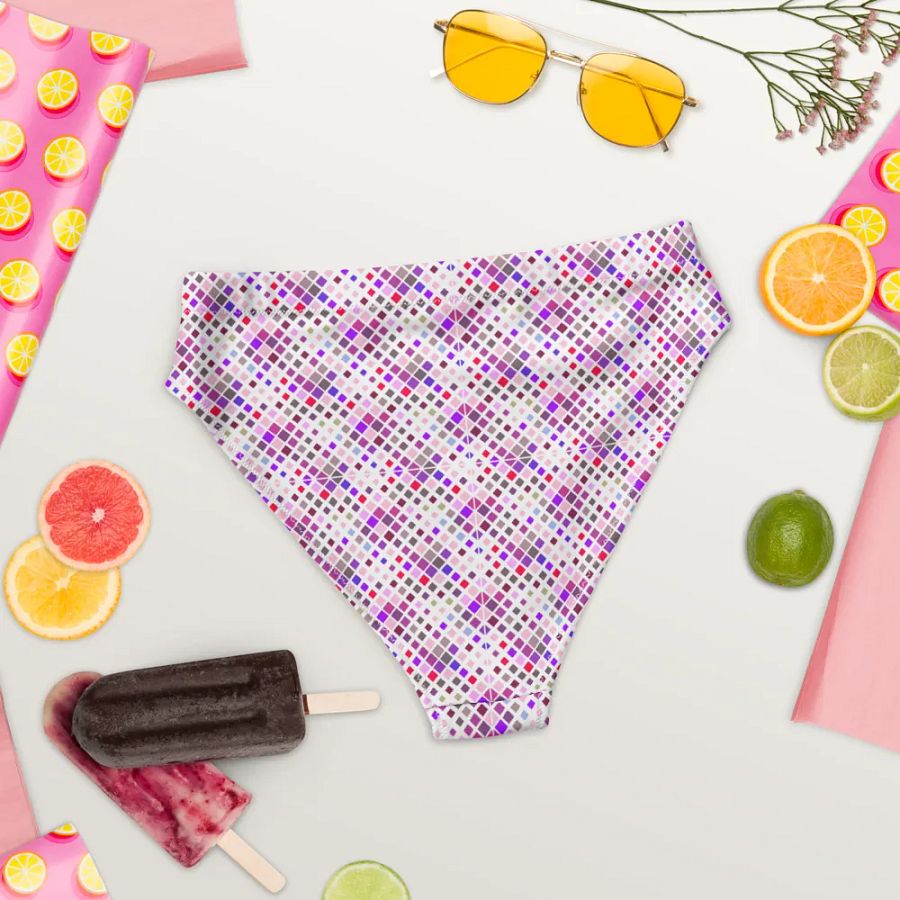 Colorful Square Pattern Design High Waist Bikini Bottom - V1 product image (5)