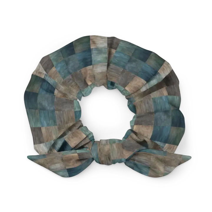 Hair Scrunchie - Checkered Pattern in Blues, Greens, and Browns product image (2)