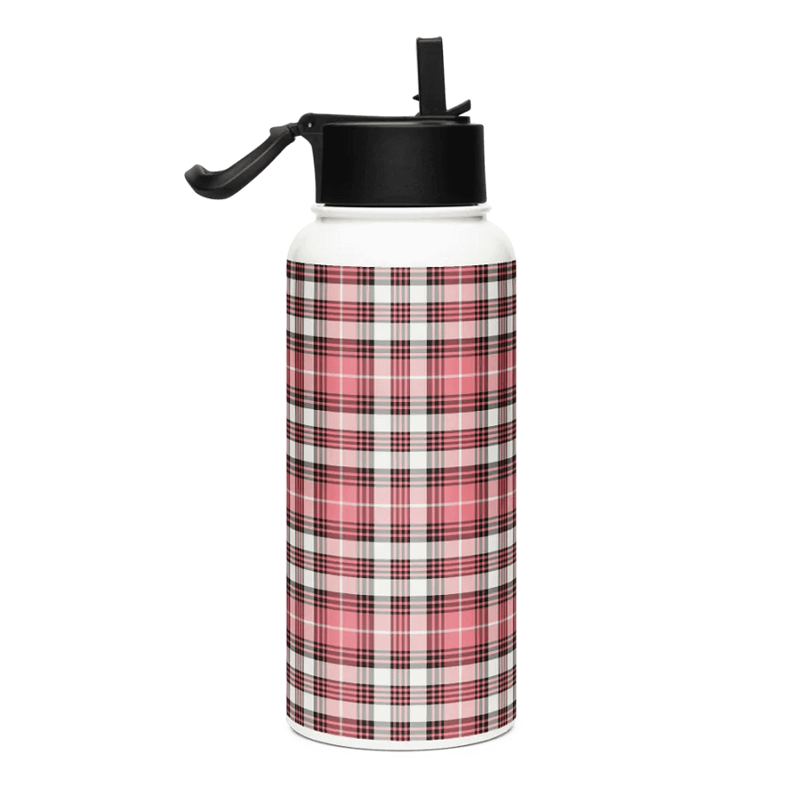 Coral Pink, Black, and White Plaid Water Bottle product image (1)