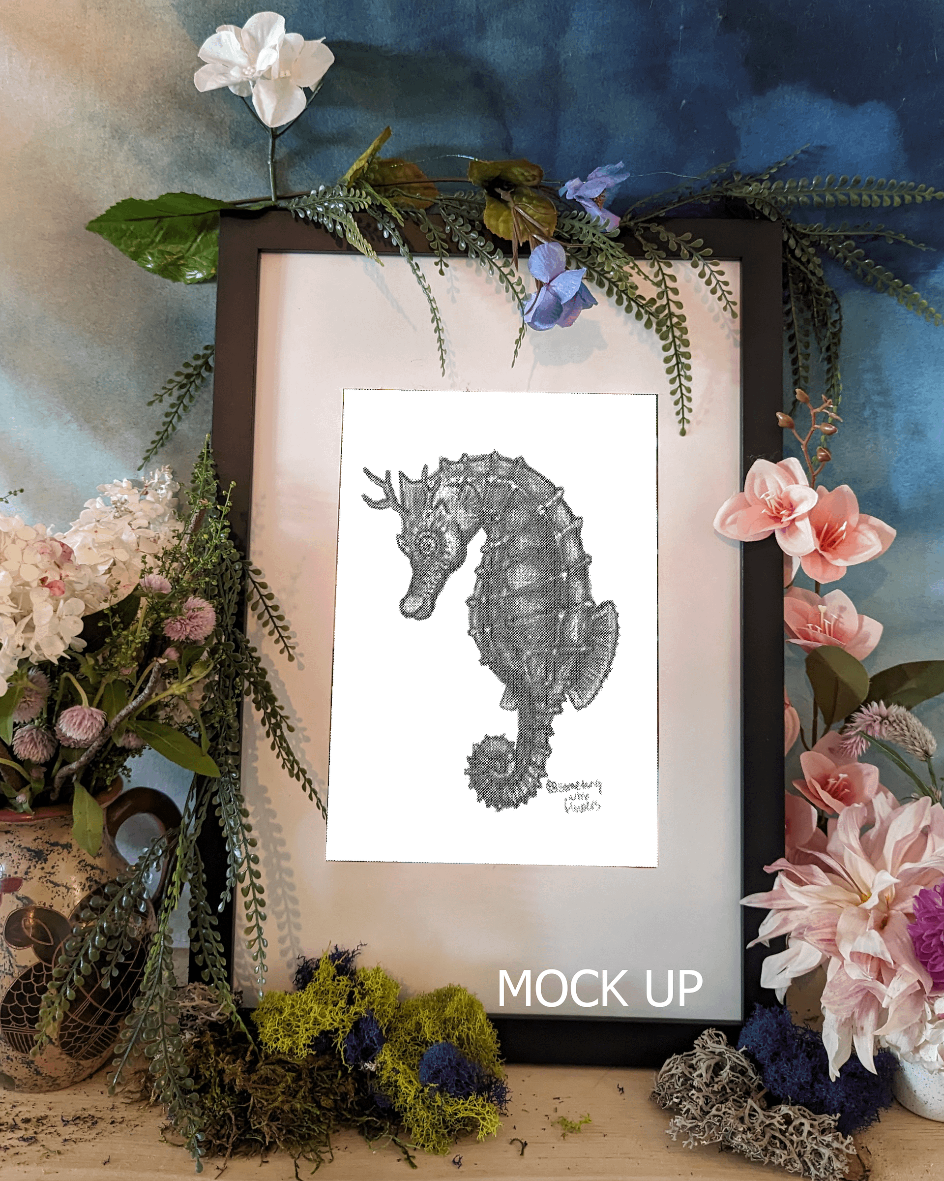 Pencil Sketch Branchy Seahorse - digital art Print (PRINT ONLY) product image (1)