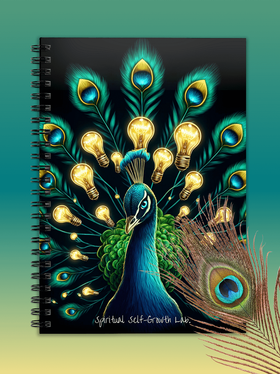"Bloom of Ideas" – Illuminated Peacock Feather Journal for Spiritual Growth and Inspired Reflection Black ♡ product image (5)