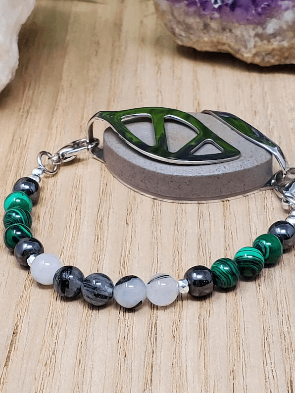 Boundaries Bracelet | Hematite, Malachite & Tourmaline | Handmade Accessory for Bellabeat Leaf Urban & Ivy product image (2)
