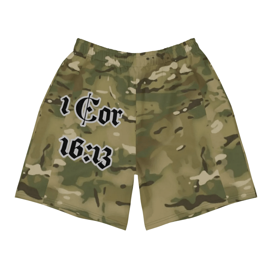 Faithful Camo: 1 Corinthians 16:13 Unisex Athletics Shorts - Multicam product image (11)