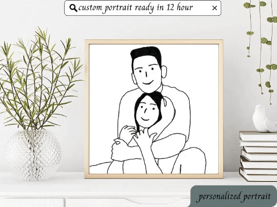 Black and White Custom Portrait from Photo, One Line Drawing, Family Illustration, Custom Minimalist Drawing, Valentine Gift, custom drawing product image (5)