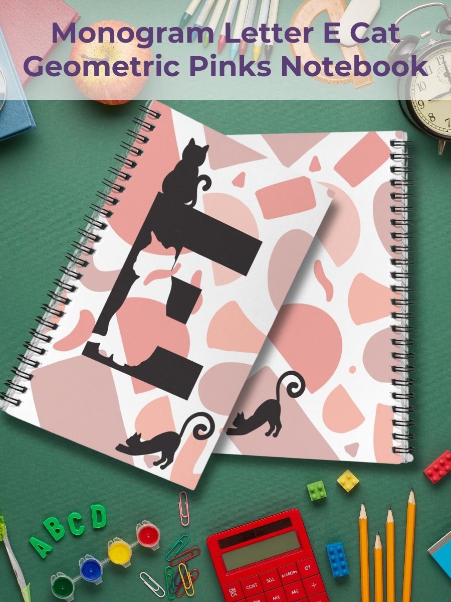 Monogram Letter E Cat Lover Geometric Pinks Notebook product image (1)