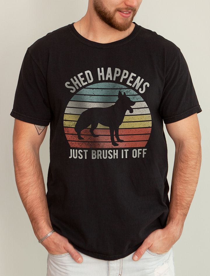 Shed Happens Tee | Funny German Shepherd T-Shirt for Dog Lovers | Retro Vintage Sunset Dog Lover T-Shirt product image (1)