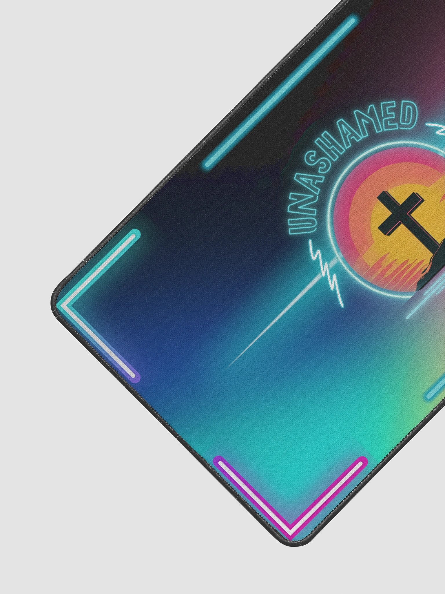 Unashamed Desk Mat - Vaporwave Neon Cross Design, 22" x 12" Compact Size product image (2)