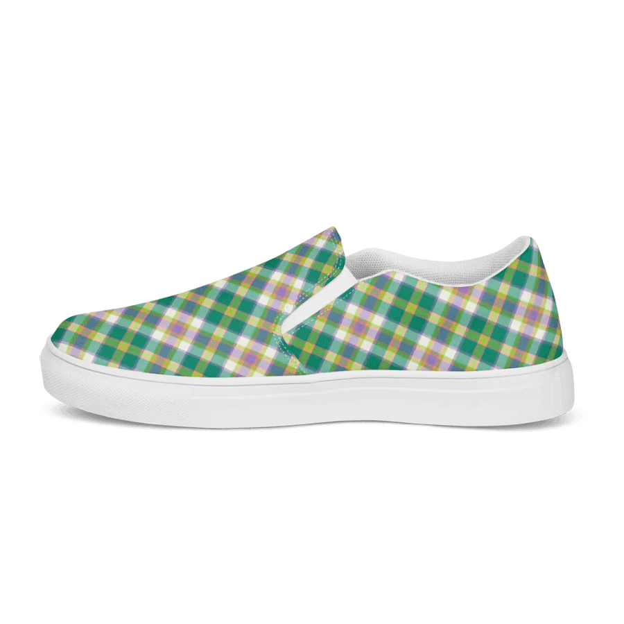 Seafoam Green and Purple Plaid Women's Slip-On Shoes product image (6)