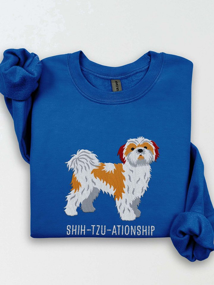 Shih-Tzu-ationship Sweatshirt (Embroidered) of a Shih Tzu(Brown & White) product image (1)