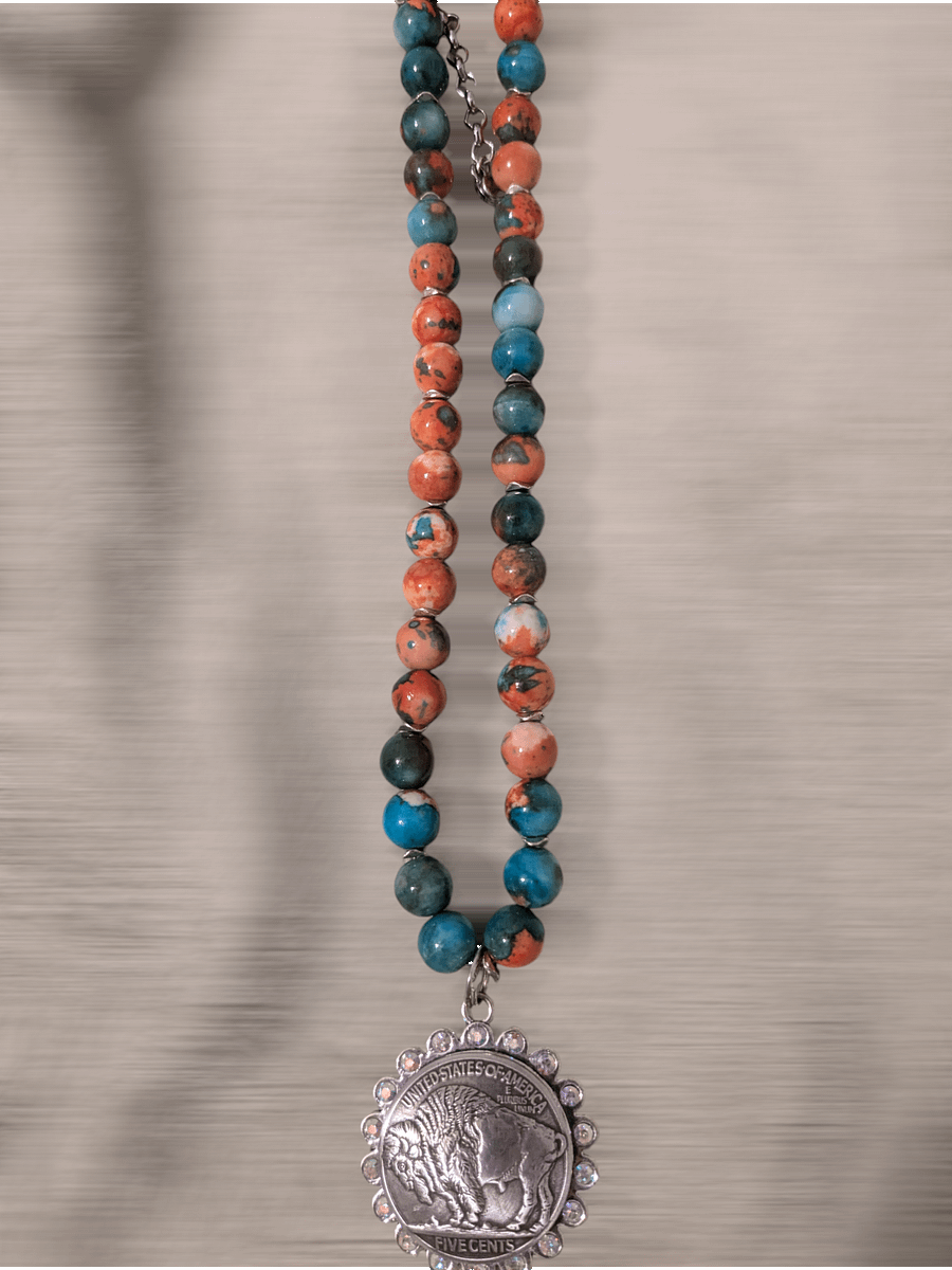 Buffalo Nickel-Inspired Beaded Pendant Necklace product image (1)