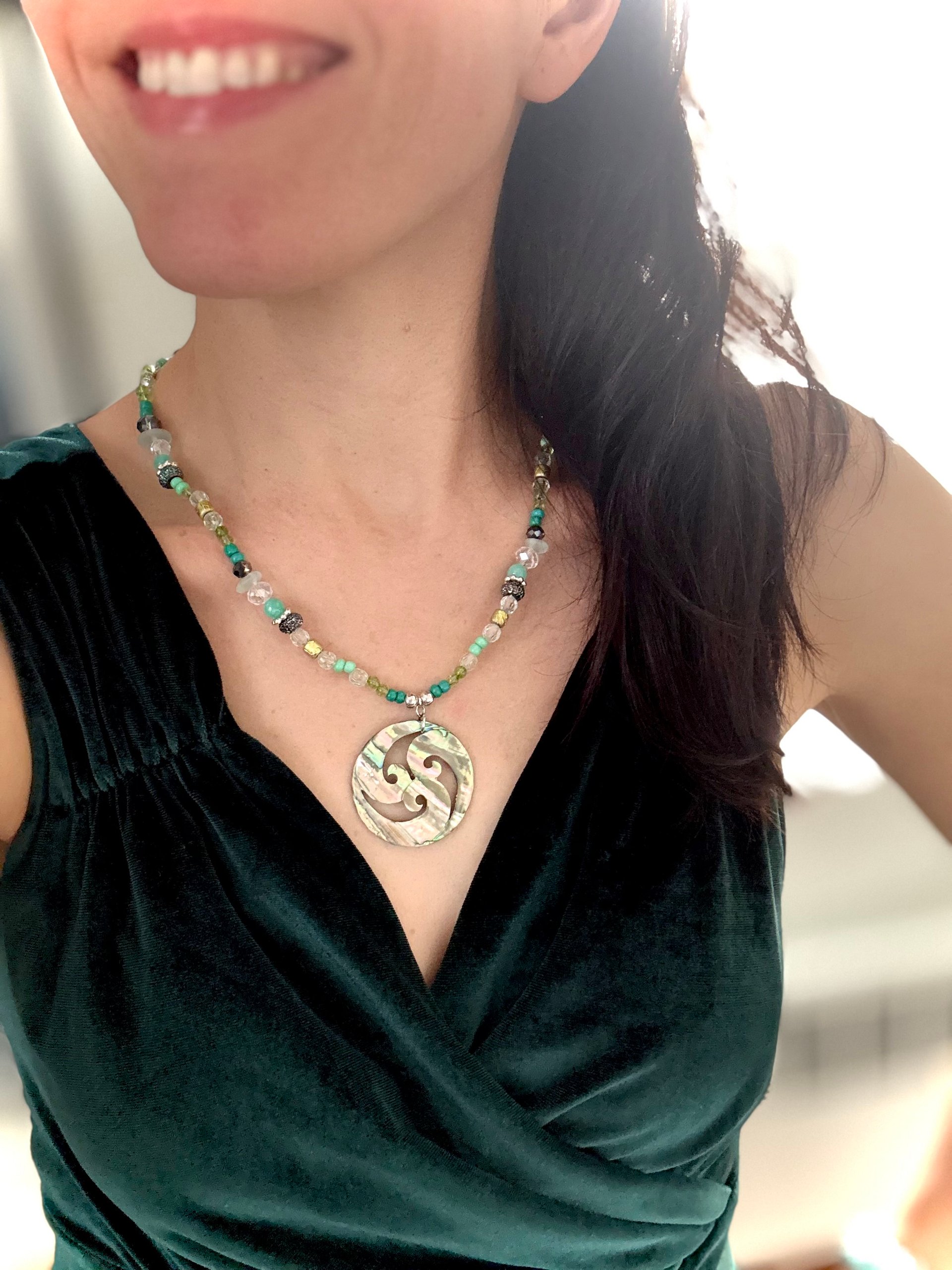 MFD-00219 | Abalone Shell Pendant Necklace | Handmade & Fully Beaded | Coastal Charm Jewelry by Monique Faella Designs™ product image (3)