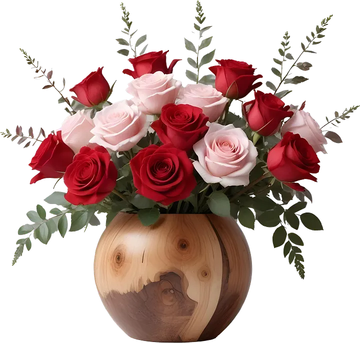 Romantic Elegance – Wooden Vase and rose PNG product image (1)