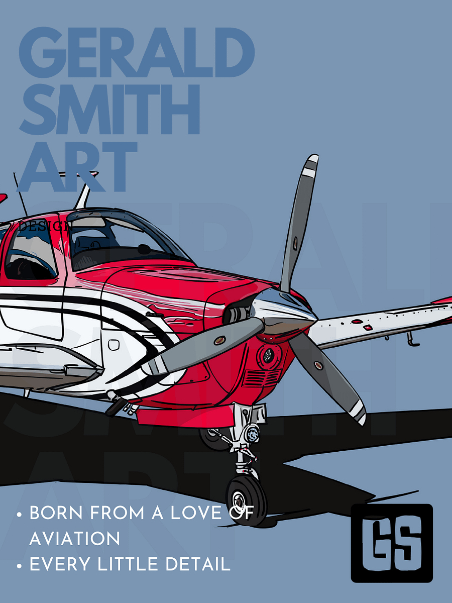 Bonanza V35 Printable Digital Aviation Art (Blue Background) product image (3)
