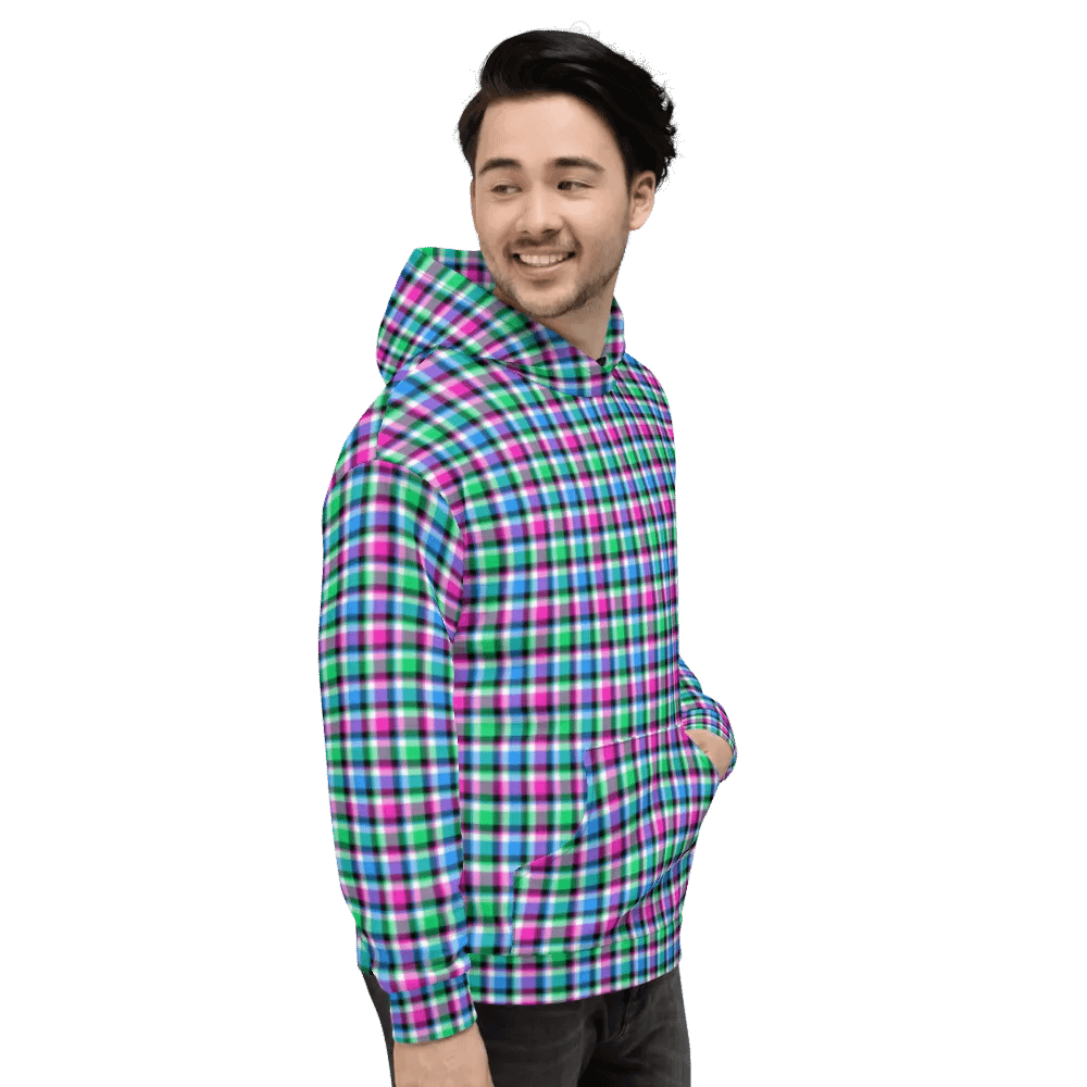 Magenta, Bright Green, and Blue Plaid Hoodie product image (5)