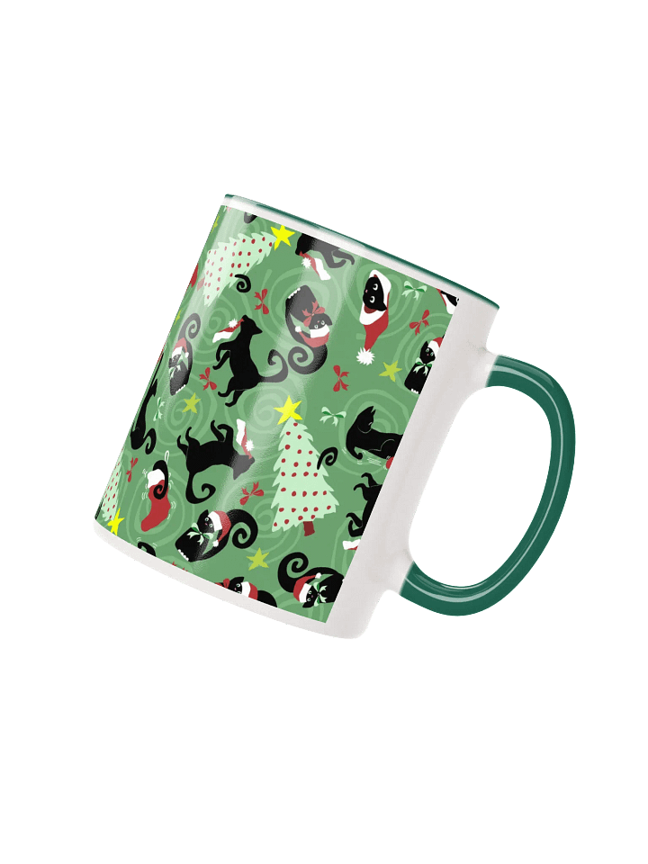 Black Christmas Kitties Being Cats Ceramic Mug – Green product image (2)