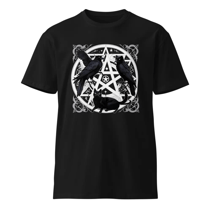 Mystical Goth Raven and Cat with Pentagram T-Shirt product image (1)