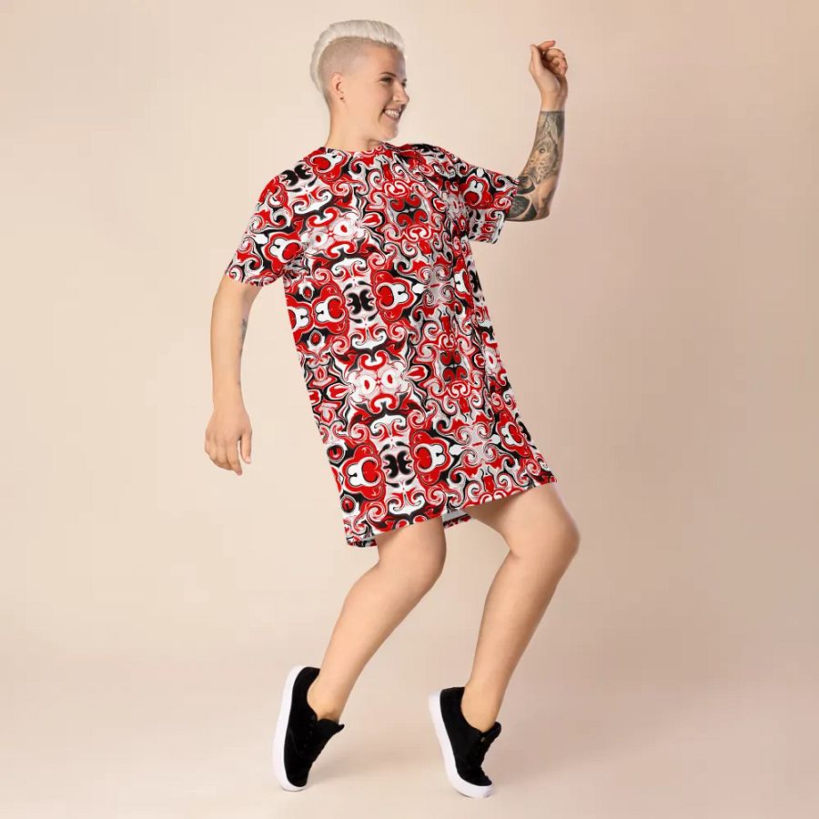 Red Abstract Swirls T-Shirt Dress product image (8)