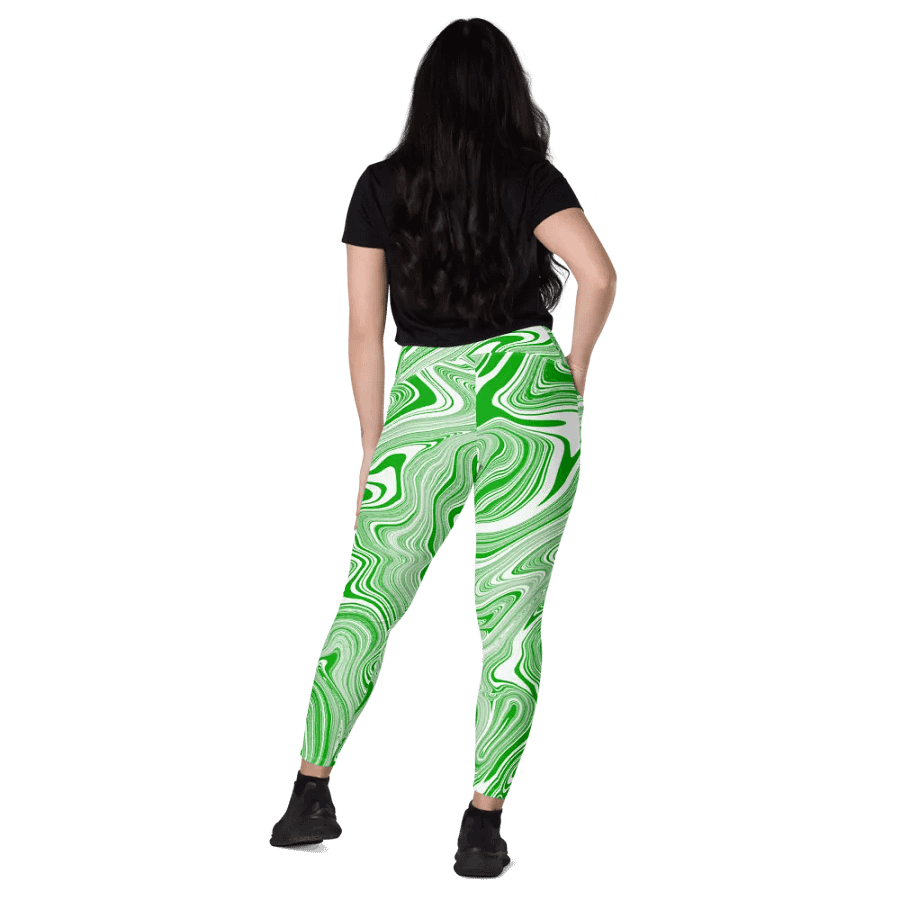 Leggings with Pockets - Green and White Liquid Swirls product image (11)