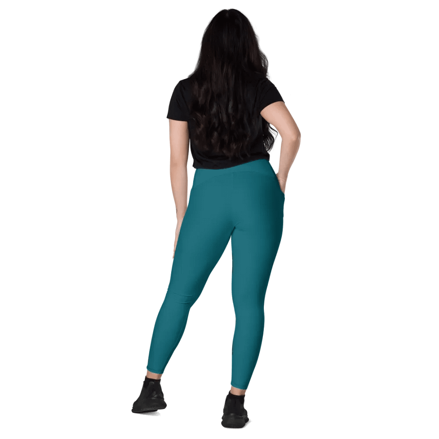 Plain Teal Blue True Summer Women's High Waisted Premium Crossover Leggings with Pockets by Treasure Pie product image (10)