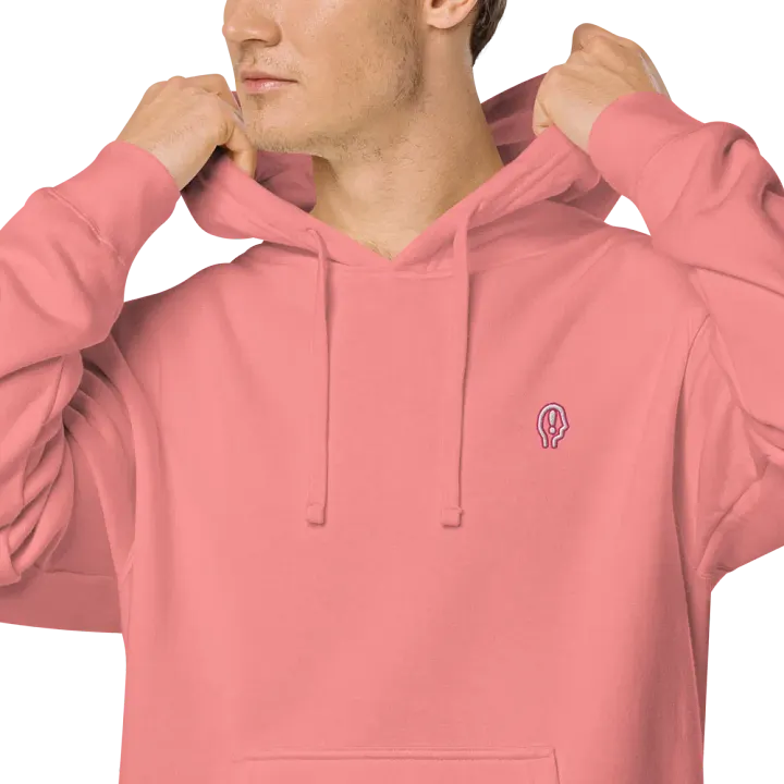 EXCLAIMING MENTALLY (sm. pink bubble design) embroidered pigment hoodie product image (1)